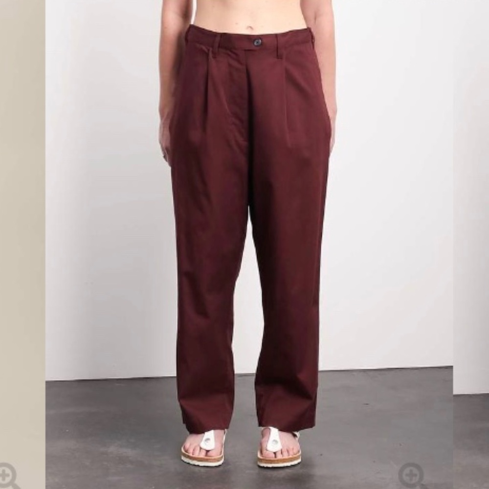 NWT ROUCHA Pel Cotton Twill Pleated Trouser Pant in Dark Red